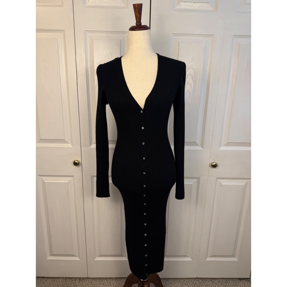 NWT 525 America Born in Bklyn Ribbed Button Front Maxi Cardigan Sweater Dress  M - Picture 4 of 9